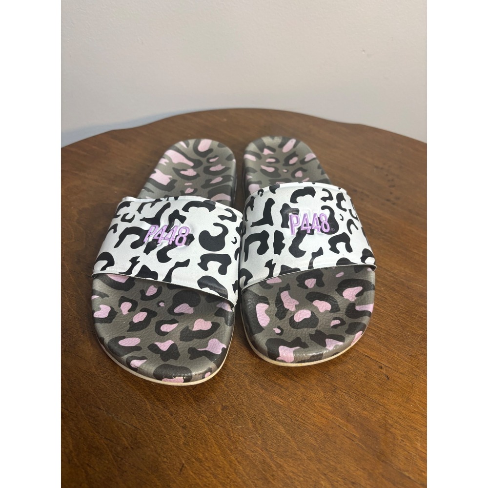 P448 Women Leopard Print Slide Sandals Pink Black White Made in Italy Size 38